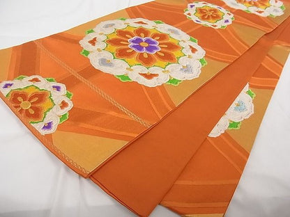 平和屋着物■六通柄袋帯 唐織 花丸文 金糸 正絹 逸品 A-tn2269