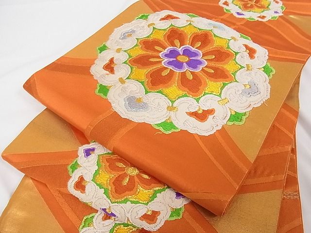 平和屋着物■六通柄袋帯 唐織 花丸文 金糸 正絹 逸品 A-tn2269