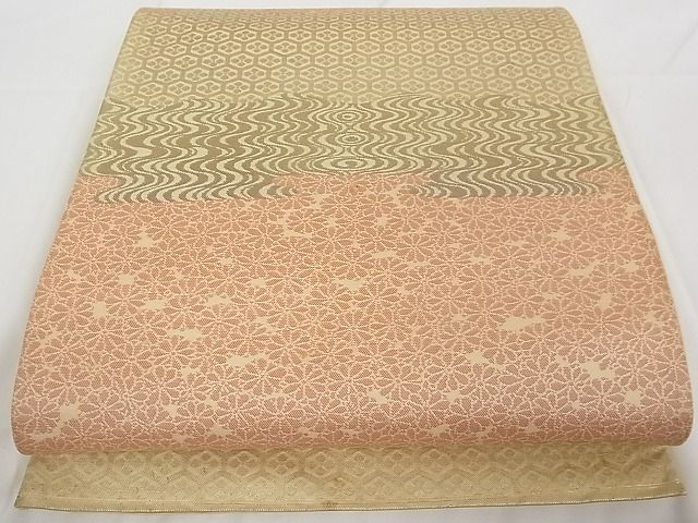 平和屋着物■六通柄袋帯 流水花文 正絹 逸品 A-tn2277