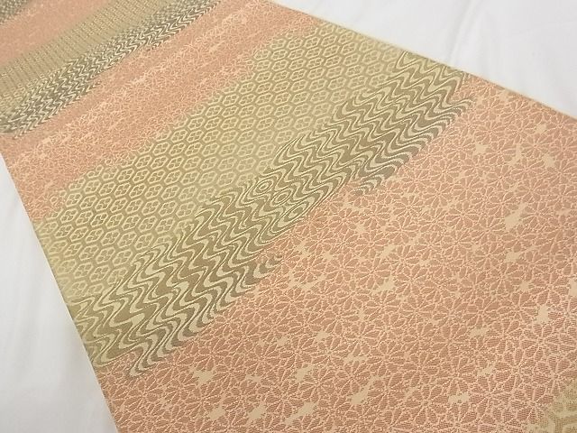 平和屋着物■六通柄袋帯 流水花文 正絹 逸品 A-tn2277