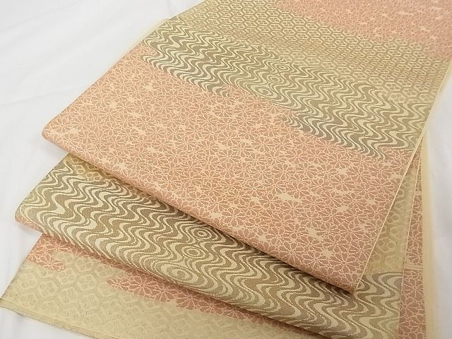 平和屋着物■六通柄袋帯 流水花文 正絹 逸品 A-tn2277
