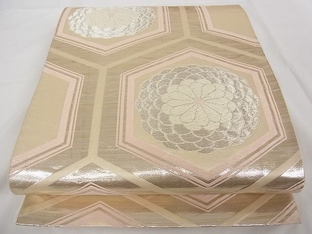 平和屋着物■六通柄袋帯 花亀甲文 銀糸 正絹 逸品 A-tn2282