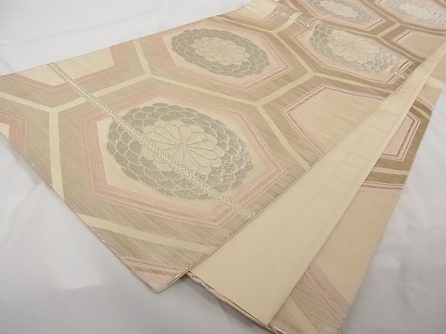 平和屋着物■六通柄袋帯 花亀甲文 銀糸 正絹 逸品 A-tn2282