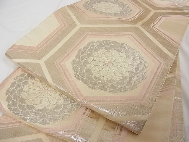 平和屋着物■六通柄袋帯 花亀甲文 銀糸 正絹 逸品 A-tn2282