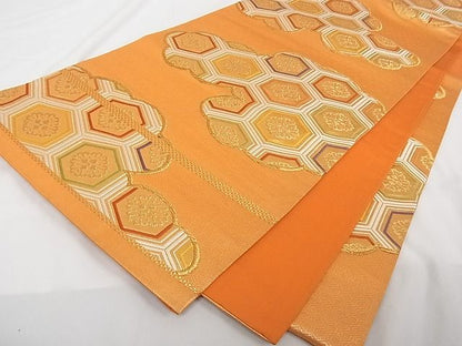 平和屋着物■六通柄袋帯 唐織 雲取り亀甲花文 金糸 正絹 逸品 A-tn2294