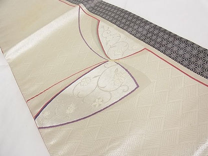 平和屋着物■六通柄 京袋帯 唐織 舞蝶文 銀糸 正絹 逸品 A-tn2310