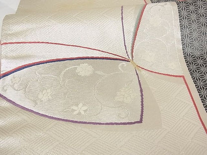 平和屋着物■六通柄 京袋帯 唐織 舞蝶文 銀糸 正絹 逸品 A-tn2310