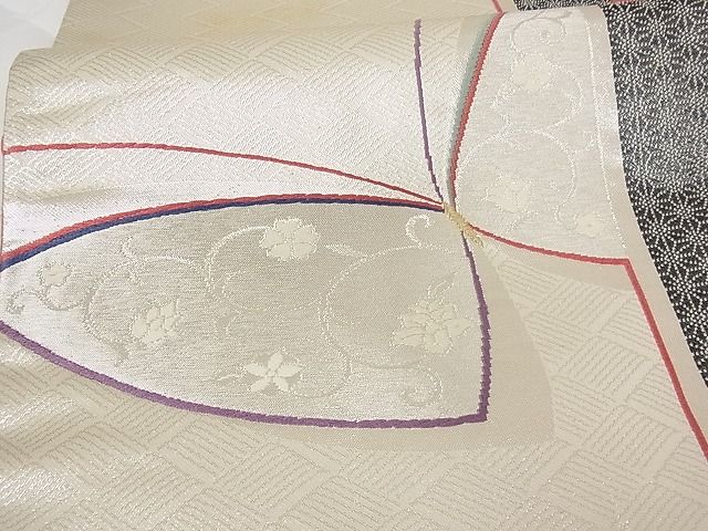 平和屋着物■六通柄 京袋帯 唐織 舞蝶文 銀糸 正絹 逸品 A-tn2310