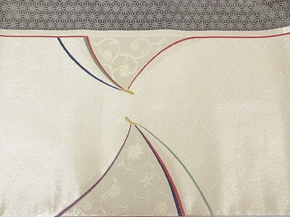 平和屋着物■六通柄 京袋帯 唐織 舞蝶文 銀糸 正絹 逸品 A-tn2310