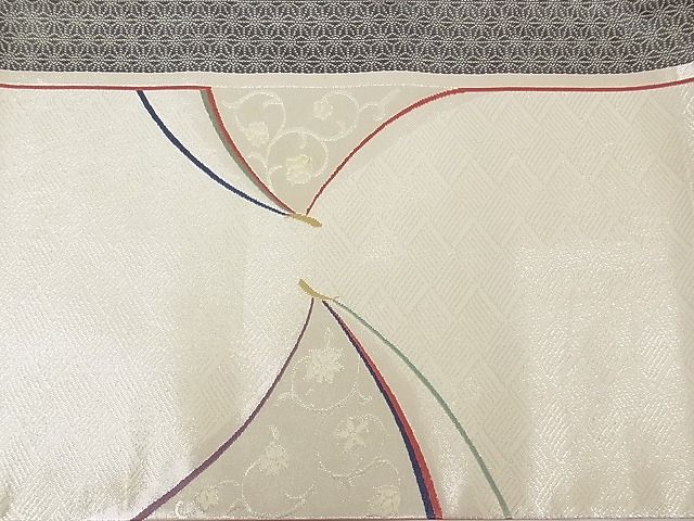 平和屋着物■六通柄 京袋帯 唐織 舞蝶文 銀糸 正絹 逸品 A-tn2310