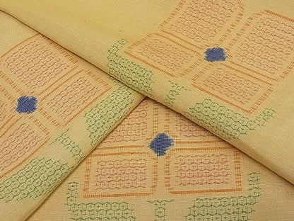 平和屋着物■上質な紬 80亀甲 草花文 逸品 ua2308