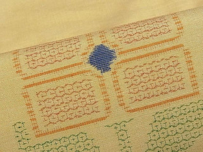 平和屋着物■上質な紬 80亀甲 草花文 逸品 ua2308