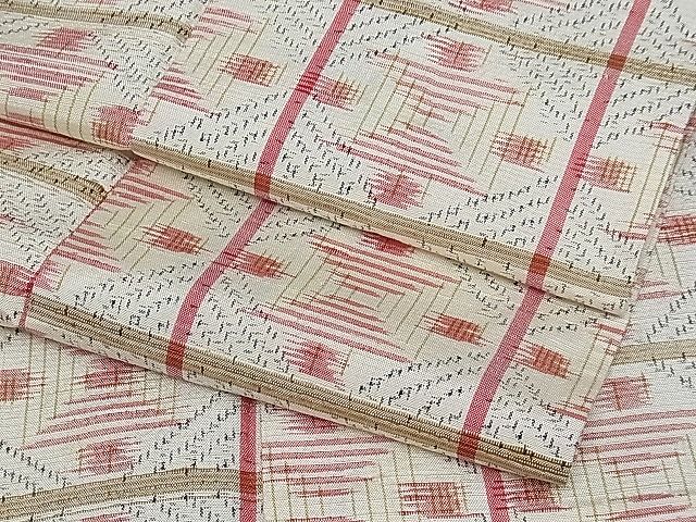 平和屋着物■上質な紬 格子吉祥文 逸品 ua4097