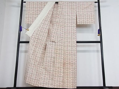 平和屋着物■上質な紬 格子吉祥文 逸品 ua4097
