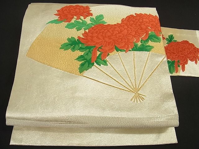 平和屋着物■九寸名古屋帯 唐織 扇面草花文 金銀糸 逸品 ud0252