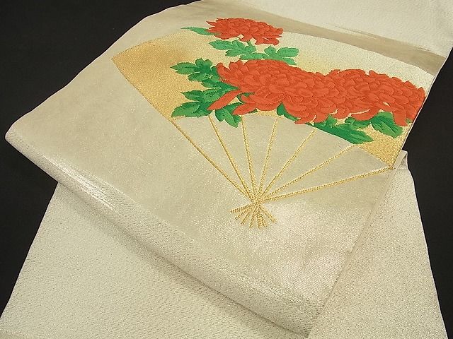 平和屋着物■九寸名古屋帯 唐織 扇面草花文 金銀糸 逸品 ud0252