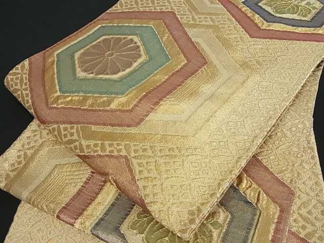 平和屋着物■佐賀錦 六通柄袋帯 亀甲花文 金糸 逸品 ud0334