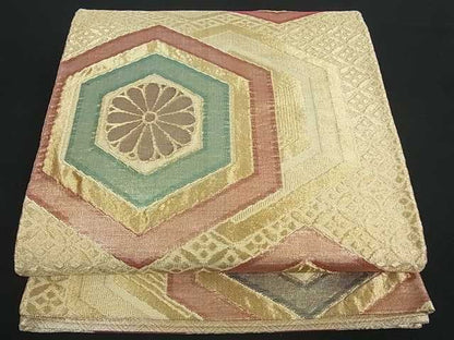 平和屋着物■佐賀錦 六通柄袋帯 亀甲花文 金糸 逸品 ud0334