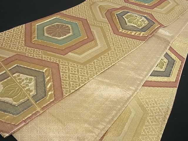 平和屋着物■佐賀錦 六通柄袋帯 亀甲花文 金糸 逸品 ud0334