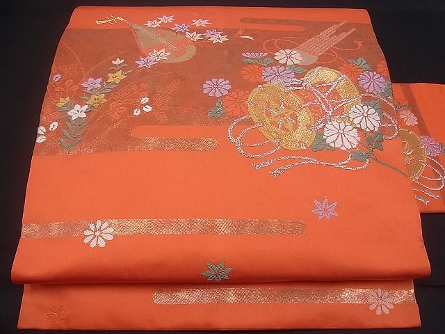 平和屋着物■九寸名古屋帯 楽器花文 金銀糸 逸品 ud0522