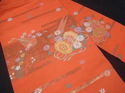 平和屋着物■九寸名古屋帯 楽器花文 金銀糸 逸品 ud0522