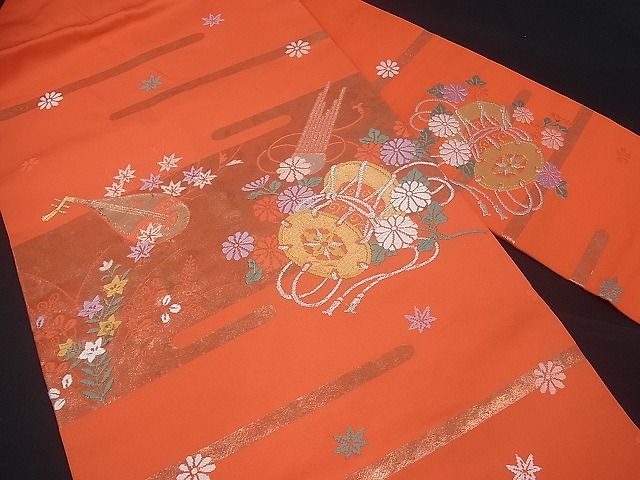 平和屋着物■九寸名古屋帯 楽器花文 金銀糸 逸品 ud0522