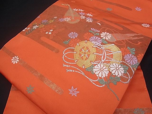 平和屋着物■九寸名古屋帯 楽器花文 金銀糸 逸品 ud0522