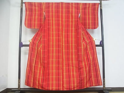 平和屋着物■上質な紬 格子 逸品 ud0637