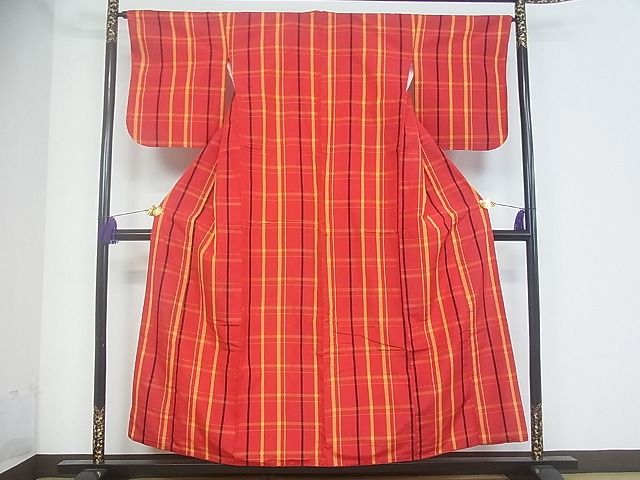 平和屋着物■上質な紬 格子 逸品 ud0637