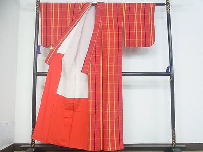 平和屋着物■上質な紬 格子 逸品 ud0637