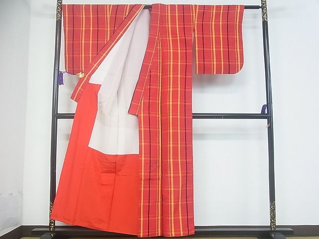 平和屋着物■上質な紬 格子 逸品 ud0637