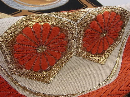 平和屋着物■六通柄袋帯 亀甲花丸文 黒地 金銀糸 逸品 ud0961