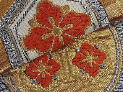 平和屋着物■六通柄袋帯 亀甲花丸文 黒地 金銀糸 逸品 ud0961