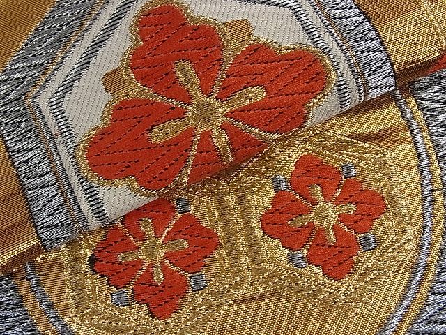 平和屋着物■六通柄袋帯 亀甲花丸文 黒地 金銀糸 逸品 ud0961