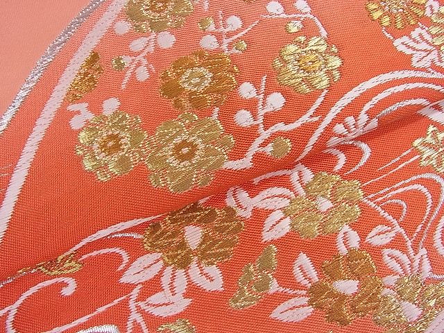 平和屋着物■六通柄袋帯 唐織 扇面流水草花文 金銀糸 逸品 ud0984