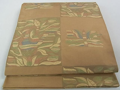 平和屋着物■六通柄本袋帯 市松花鳥文 逸品 ud1166