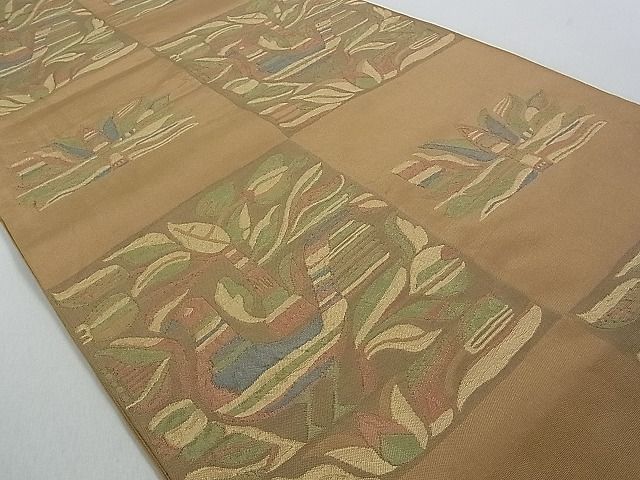 平和屋着物■六通柄本袋帯 市松花鳥文 逸品 ud1166