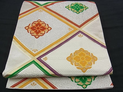 平和屋着物■六通柄袋帯 唐織 花菱文 銀糸 逸品 n-ui0278