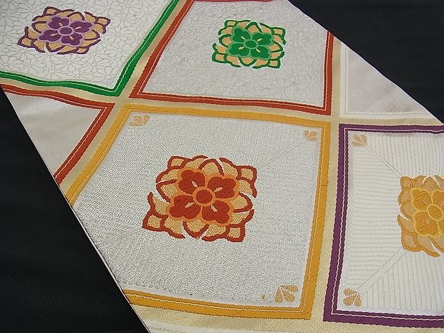 平和屋着物■六通柄袋帯 唐織 花菱文 銀糸 逸品 n-ui0278