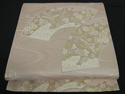 平和屋着物■西陣 六通柄袋帯 地紙流水花鳥文 金銀糸 逸品 ut2028