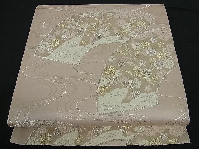 平和屋着物■西陣 六通柄袋帯 地紙流水花鳥文 金銀糸 逸品 ut2028