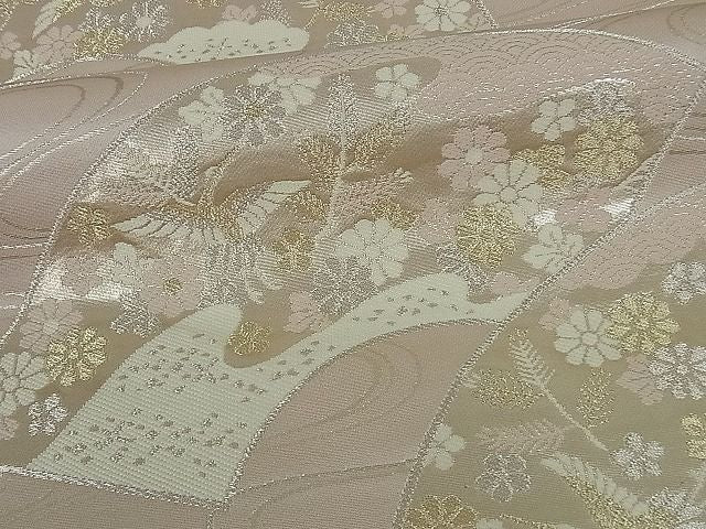 平和屋着物■西陣 六通柄袋帯 地紙流水花鳥文 金銀糸 逸品 ut2028