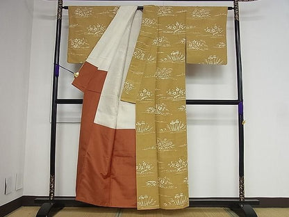 平和屋着物■上質な紬 草花文 逸品 ut2084