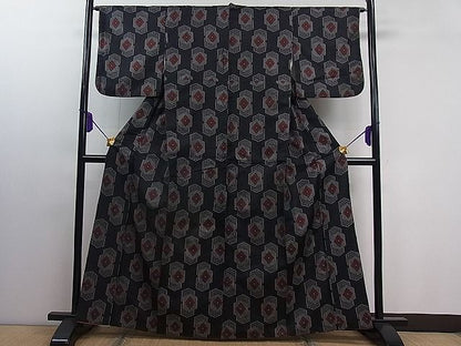 平和屋着物■上質なお召 亀甲重ね花文 逸品 ut3824