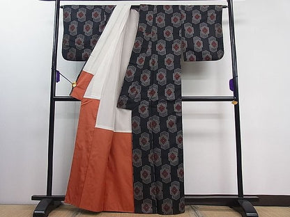 平和屋着物■上質なお召 亀甲重ね花文 逸品 ut3824