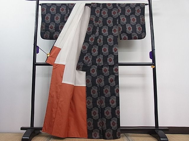 平和屋着物■上質なお召 亀甲重ね花文 逸品 ut3824