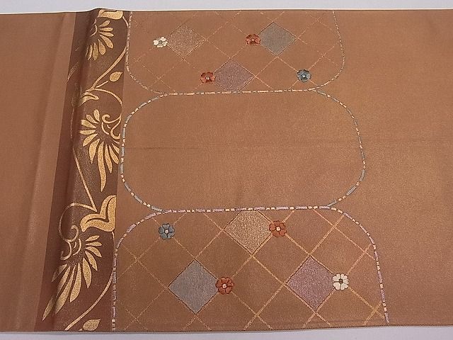 平和屋着物■太鼓柄袋帯 刺繍 花唐草間道 金彩 逸品 ut4068