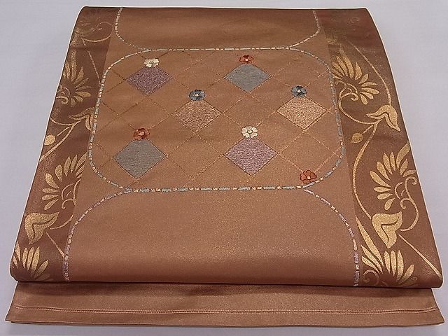 平和屋着物■太鼓柄袋帯 刺繍 花唐草間道 金彩 逸品 ut4068