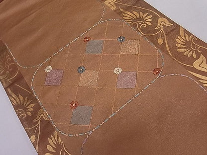 平和屋着物■太鼓柄袋帯 刺繍 花唐草間道 金彩 逸品 ut4068