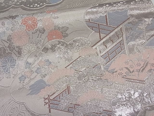 平和屋着物■六通柄袋帯 雲取り人物花文 銀糸 逸品 ut4069